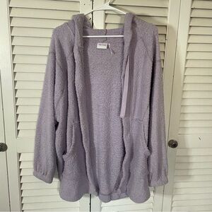 UO fuzzy teddy cardigan in lavender purple